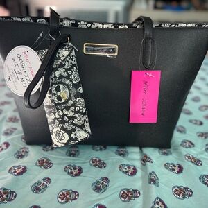 Betsey Johnson Black Tote with White Floral Design